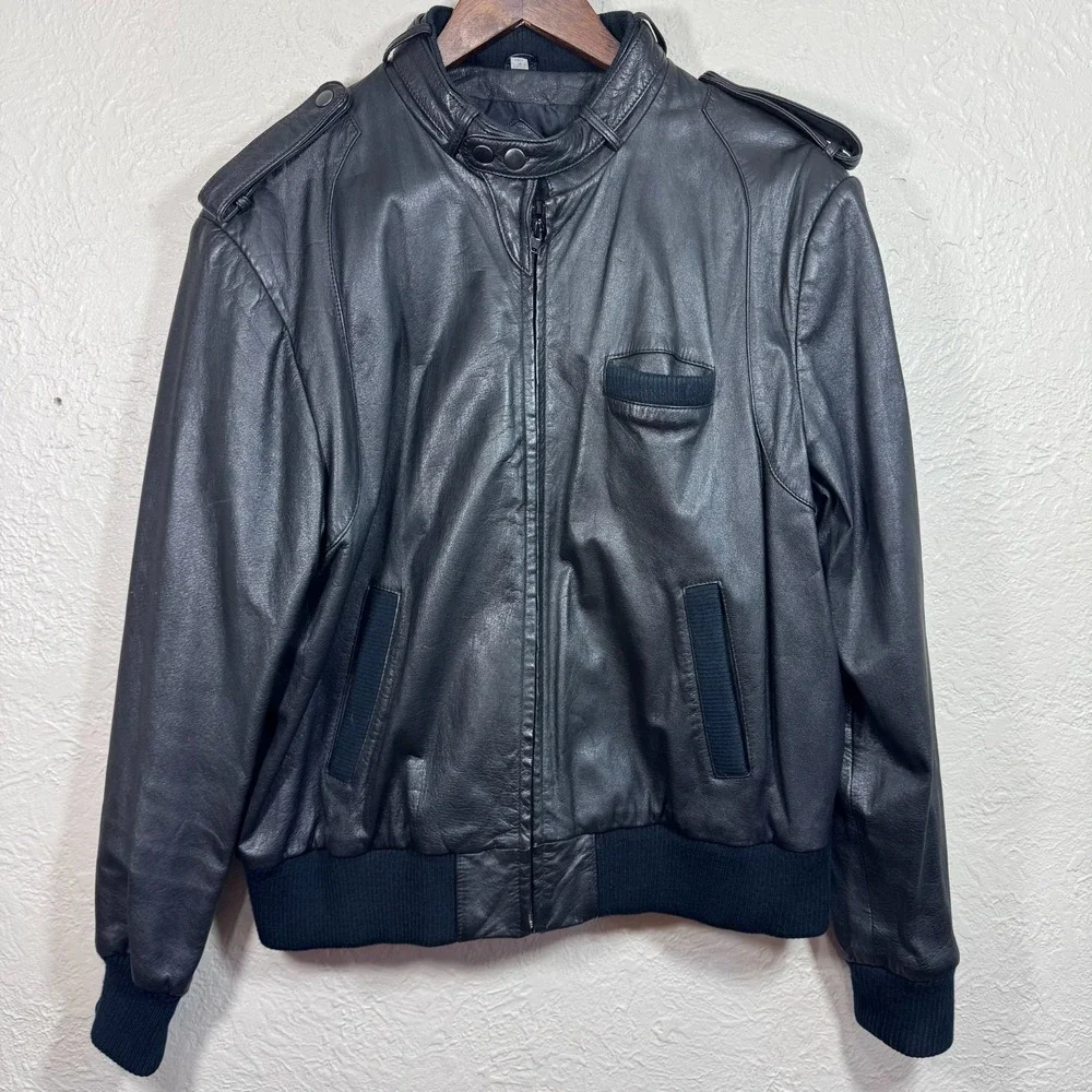 Saddlery Vtg Leather Jacket 46 Flight Biker Moto 90s‎ Gothic Grunge Bomber Korea